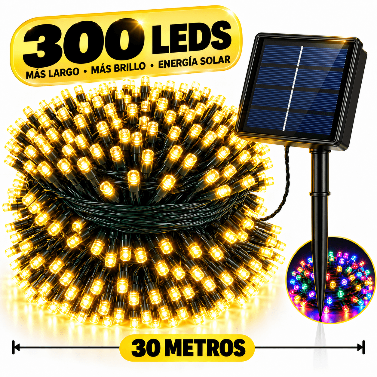 
Luces solares LED Navideñas de 300 Bombillos